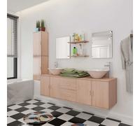 vidaXL Conjunto de Muebles de baño y Lavabo 9 Piezas Beige