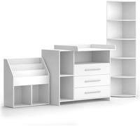 Conjunto de muebles de bebé Vicco Oskar Blanco 3 partes, con cambiador, estantería para juguetes y estantería para libros, Model 41636