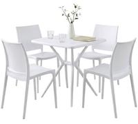 CLP Conjunto de Jardín Amino Apilable con Mesa y 4 Sillas. Comedor Exterior de Plástico Resistente a la Intemperie para Jardín, Terraza, Balcón, Color:Blanco