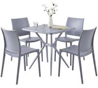 CLP Conjunto de Jardín Amino Apilable con Mesa y 4 Sillas. Comedor Exterior de Plástico Resistente a la Intemperie para Jardín, Terraza, Balcón, Color:Gris