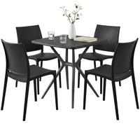 CLP Conjunto de Jardín Amino Apilable con Mesa y 4 Sillas. Comedor Exterior de Plástico Resistente a la Intemperie para Jardín, Terraza, Balcón, Color:Negro