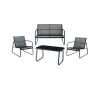 casa.pro Conjunto de Muebles de Jardin Exterior Anzi de 4 Piezas 1 Mesa de Centro 1 Sofá de 2 Plazas y 2 Sillas con Reposabrazos Muebles de Terraza Acero Vidrio Templado Textileno - Negro