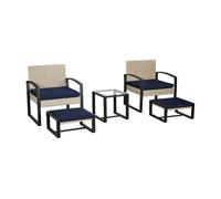 Conjunto de muebles de jardin calvello 5 piezas acero/cristal - azul y ratán [casa.pro]