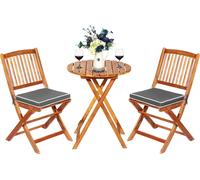 Conjunto de muebles de jardín COSTWAY de 3 piezas, que incluye una mesa tipo bistró con 2 sillas. Conjunto de muebles para balcón, grupo de asientos plegable con 2 cojines, juego de muebles de jardín,