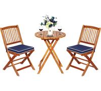 Conjunto de muebles de jardín de 3 piezas de COSTWAY, con cojines, plegable, juego de asientos de madera, color azul