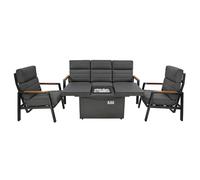 Conjunto de Muebles de Jardín de Aluminio para 5 Personas con Sofá de 3 Plazas, 2 Sillones Reclinables, Mesa Brasero de Gas, Cojines de 16 cm y Funda Impermeable