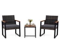 Conjunto de muebles de jardín de polirratán COSTWAY, juego de 3 piezas para balcón, con 2 sillas, una mesa y cojines. Conjunto para balcón para 2 personas, grupo de asientos para exteriores, color gri