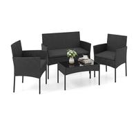 Conjunto de muebles de jardín de polirratán COSTWAY, juego de muebles para exteriores, grupo de asientos con 2 sillas, banco, mesa y cojines, muebles para terraza, muebles para balcón, color