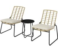 Conjunto de muebles de jardín Fortuna Lai de ratán, juego de muebles para balcón para 2 personas, compuesto por 3 piezas: un grupo de asientos para exteriores con 2 sillas apilables, una mesa y cojine