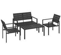 Conjunto de muebles de jardín, grupo de asientos para 4 personas. Salón de jardín con sofá de 2 plazas, 2 sillones y una mesita auxiliar. Diseño de listones. Color