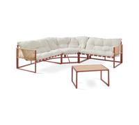 Conjunto de muebles de jardín karg mesa y sofá modular - rojo / ratán [casa.pro]