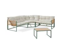 Conjunto de muebles de jardín karg mesa y sofá modular - verde / ratán [casa.pro]
