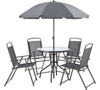 Conjunto de muebles de jardín Milagro, 6 piezas. Juego de salones para exteriores, ideal para terrazas. Incluye: juego de asientos, mesa, 4 sillas y sombrilla. Resistente a la intemperie. Color: y gri