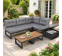Conjunto de muebles de jardín multifuncionales con respaldo ajustable en 3 niveles y función reclinable, acolchado grueso para mayor comodidad, espacio de almacenamiento y funda de poliéster resistent