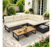 Conjunto de muebles de jardín multifuncionales con respaldo ajustable en 3 niveles y función reclinable, acolchado grueso para mayor comodidad, espacio de almacenamiento y funda de poliéster resistent