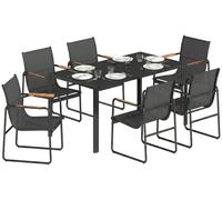Conjunto de muebles de jardín Outsunny, juego de comedor de 150x80 cm con mesa de vidrio y 6 sillas transpirables
