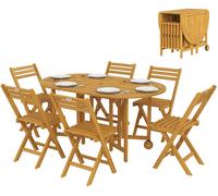 Conjunto de muebles de jardín Outsunny, madera, para 7 personas, con mesa plegable y orificio para sombrilla