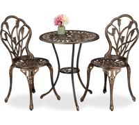 Conjunto de muebles de jardín Relaxdays, de 3 piezas: mesa, 2 sillas, fabricados en aluminio fundido, diseño vintage, ideales para balcones, conjunto de asientos para jardín, color /bronce