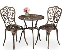 Conjunto de muebles de jardín Relaxdays, de 3 piezas: mesa, 2 sillas, fabricados en aluminio fundido, diseño vintage, ideales para balcones, conjunto de asientos para jardín, color /bronce