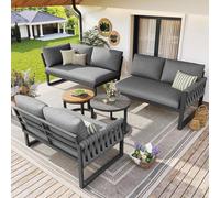 Conjunto de muebles de jardín STILVORA con patas ajustables y cojines desmontables resistentes al agua. Juego de mobiliario de exterior para 5-6 personas, con diseño modular, ideal para balcones, jard