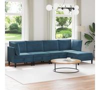 Conjunto de muebles de salón de 5 piezas de terciopelo azul, sofá moderno con almacenamiento y asientos acolchados cómodos, estructura ergonómica de madera contrachapada, fácil mantenimiento