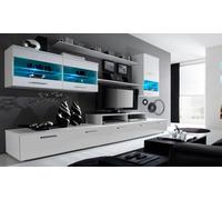 Skraut Home | Mueble para Salón | 189 x 300 x 42 cm | Sistema de Iluminación LED | Modelo Beta | Gran Capacidad de Almacenaje | Estilo Moderno | Acabado Blanco/Negro