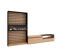 Skraut Home - Conjunto de muebles de Salón - Estantería con Fuego XXL led efecto 3d y Mueble de Televisión - Veteado de madera - Tacto poroso de alta calidad - Estilo Moderno - Medidas totales 310x35x