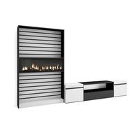 Skraut Home - Conjunto de muebles de Salón - Estantería Con fuego XXL led efecto llama 3d y Mueble de televisión - Veteado de madera - Tacto poroso de alta calidad - Estilo Moderno - Medidas totales 3