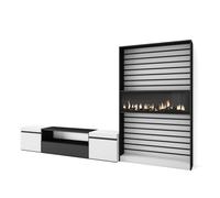 Skraut Home | Muebles de Salón para TV | Conjunto de Muebles Comedor | 210x186x35cm | para TV hasta 80" | Chimenea eléctrica | Estilo Moderno | Blanco y Negro
