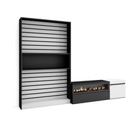 Conjunto de muebles de Salón Skraut Home, Estantería, Mueble TV, Fuego led efecto 3d, Veteado de madera, Tacto poroso de alta calidad, Medidas totales 260x35x186cm Black and White-260 Set A