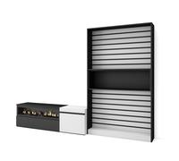 Conjunto de muebles de Salón Skraut Home, Estantería, Mueble TV, Fuego led efecto 3d, Veteado de madera, Tacto poroso de alta calidad, Medidas totales 260x35x186cm Black and white - 260 set b