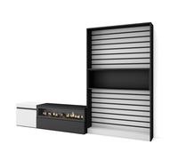 Conjunto de muebles de Salón Skraut Home, Estantería, Mueble TV, Fuego led efecto 3d, Veteado de madera, Tacto poroso de alta calidad, Medidas totales 260x35x186cm Black and white - 260 set c