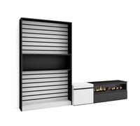 Conjunto de muebles de Salón Skraut Home, Estantería, Mueble TV, Fuego led efecto 3d, Veteado de madera, Tacto poroso de alta calidad, Medidas totales 260x35x186cm Black and white - 260 set d