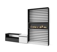 Conjunto de muebles de Salón Skraut Home, Estantería, Mueble TV, Fuego XXL led efecto 3d, Veteado de madera, Tacto poroso de alta calidad, Medidas totales 260x35x186cm White/black - 260 set c