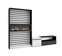 Conjunto de muebles de Salón Skraut Home, Estantería, Mueble TV, Fuego XXL led efecto 3d, Veteado de madera, Tacto poroso de alta calidad, Medidas totales 260x35x186cm White/black - 260 set b