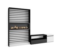 Conjunto de muebles de Salón Skraut Home, Estantería, Mueble TV, Fuego XXL led efecto 3d, Veteado de madera, Tacto poroso de alta calidad, Medidas totales 260x35x186cm White/black - 260 set a