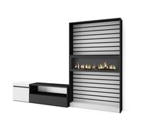 Conjunto de muebles de Salón Skraut Home, Estantería, Mueble TV, Fuego XXL led efecto 3d, Veteado de madera, Tacto poroso de alta calidad, Medidas totales 260x35x186cm White/black - 260 set d