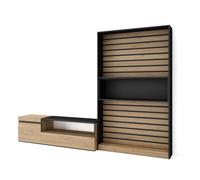 Conjunto de muebles de Salón Skraut Home, Estantería, Mueble TV, Veteado de madera, Tacto poroso de alta calidad, Medidas totales 260x35x186cm Oak/black - 260 set d