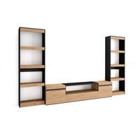 Conjunto de muebles de Salón Skraut Home, Estantería, Mueble TV, Veteado de madera, Tacto poroso de alta calidad, Medidas totales 320x35x186cm Oak/black - 320 set b