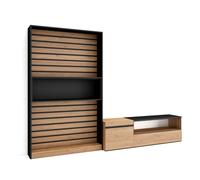 Conjunto de muebles de Salón Skraut Home, Estantería, Mueble TV, Veteado de madera, Tacto poroso de alta calidad, Medidas totales 260x35x186cm Oak/black - 260 set b