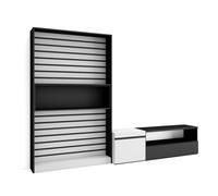Conjunto de muebles de Salón Skraut Home, Estantería, Mueble TV, Veteado de madera, Tacto poroso de alta calidad, Medidas totales 260x35x186cm White/black - 260 set b