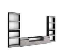 Conjunto de muebles de Salón Skraut Home, Estantería, Mueble TV, Veteado de madera, Tacto poroso de alta calidad, Medidas totales 320x35x186cm Cement - 320 set b