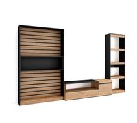 Conjunto de muebles de Salón Skraut Home, Estantería, Mueble TV, Veteado de madera, Tacto poroso de alta calidad, Medidas totales 320x35x186cm Oak/black - 320 set a