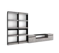 Conjunto de muebles de Salón Skraut Home, Estantería, Mueble TV, Veteado de madera, Tacto poroso de alta calidad, Medidas totales 320x35x186cm CEMENT-320 Set A