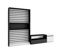 Conjunto de muebles de Salón Skraut Home, Estantería, Mueble TV, Veteado de madera, Tacto poroso de alta calidad, Medidas totales 260x35x186cm White/black - 260 set a