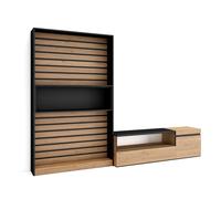 Conjunto de muebles de Salón Skraut Home, Estantería, Mueble TV, Veteado de madera, Tacto poroso de alta calidad, Medidas totales 260x35x186cm Oak/black - 260 set a