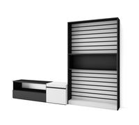 Conjunto de muebles de Salón Skraut Home, Estantería, Mueble TV, Veteado de madera, Tacto poroso de alta calidad, Medidas totales 260x35x186cm White/black - 260 set c