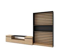 Skraut Home - Conjunto de muebles de Salón - Estantería y organización - Mueble TV - Veteado de madera - Tacto poroso de alta calidad - Estilo Moderno - Medidas totales 310x35x186cm Oak/black-c
