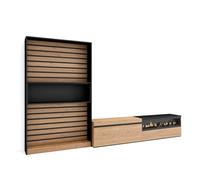 Conjunto de muebles de Salón Skraut Home, Estantería y organización y Mueble de Televisión con Fuego led efecto 3d, Veteado de madera, Tacto poroso de alta calidad, 310x35x186cm Oak and black - option