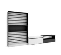 Conjunto de muebles de Salón Skraut Home, Estantería y organización y Mueble TV, Veteado de madera con tacto poroso de alta calidad, 310x35x186cm White/black-b